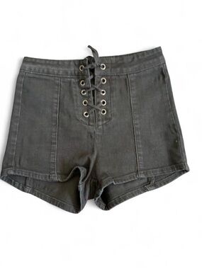 Muse Lace-Up High-Waist Jean Shorts - Black
